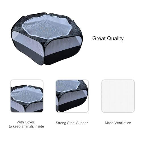 Small Animal Playpen with Zippered Mesh Cover - Portable Foldable Chicken Brooder Box, Indoor Outdoor Enclosure for Guinea Pigs, Bunny, Rabbits, Ferrets, Chinchillas, Kittens (Black) - color: Black