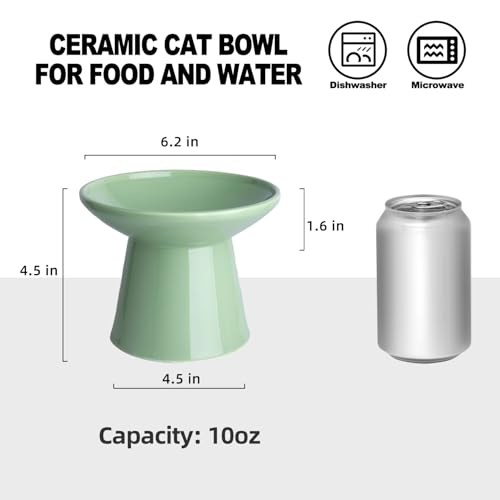 Ceramic Elevated Cat Bowls - 6.2 Inch Extra Wide Raised Cat Food and Water Bowl Set for Indoor Cats, Whisker-Friendly Ceramic Cat Dish for Elder Big Cats & Small Dogs,Green,2 Pack - color: Green, size: 2 Pack