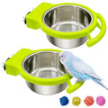 Stainless Steel Bird Bowls for Cage 2 Pcs Parrot Feeding Dish Metal Food and Water Cups Detachable Birds Cage Feeder Hanging Finch Food Plates with Perch for Parakeet Budgie Lovebird (Green) - color: Green