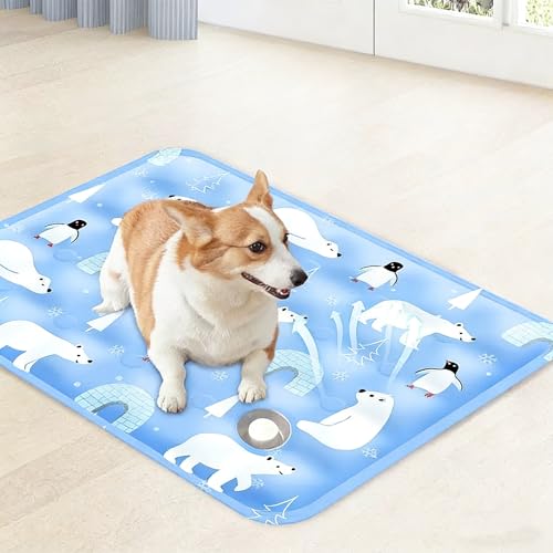 Water-Fillable Pet Cooling Mat, Pressure Activated Gel Cooling Pad for Dogs & Cats, Durable & Scratch Resistant, Perfect for Hot Weather to Prevent Overheating (88, Blue Bear, Medium) - color: blue bear, size: 15.7*19.7