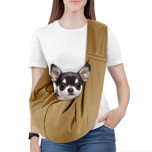 Pawaboo Small Dog Sling Carrier | Reversible Puppy Small Pet Carrier,Hands Free,Safety Buckle,Storage Pocket for Travel,Outdoor Activities Khaki - color: Khaki