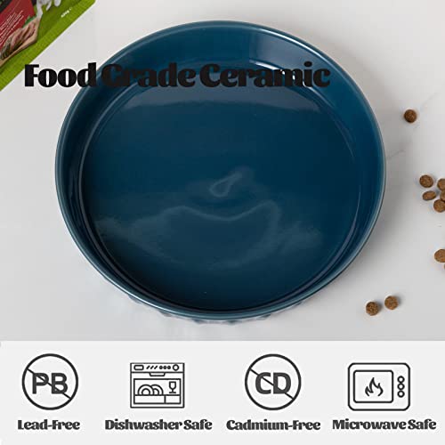 Shallow Dog Bowls, 8" Ceramic Dog Food Plate for Small and Medium Breeds, Non-Slip, Flat and Wide, Dishwasher Safe, Suitable for Puppies and Kittens (Blue) - color: Blue, size: 8 inch