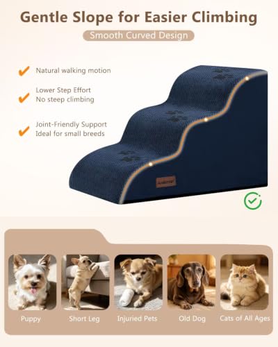 Aodisman Dog Stairs for Small Dogs,3 Step Dog Ramp for Couch,Non-Slip Steps | Pet stairs help small dogs, old cats, and puppies reach couches and chairs easily, durable indoor dog steps,15.4" H, Blue - color: Blue