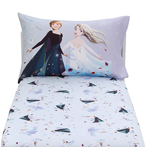 NoJo Disney Frozen Winter Cheer Lavender, Aqua and White Anna, Elsa and Olaf 2 Piece Toddler Sheet Set - Fitted Bottom Sheet and Reversible Pillowcase - color: Frozen Winter Cheer