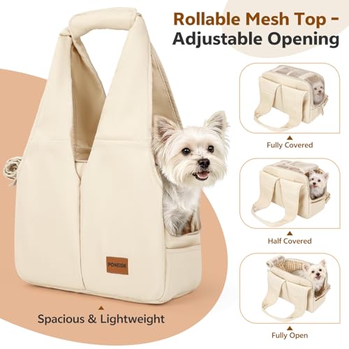 Dog Purse Carrier for Small Dogs and Cats, Soft-Sided Pet Tote Bag with 6 Large Pockets, Collapsible Travel Puppy Carrier, Fits Pets up to 13 lbs (Beige, 15.7" L x 8" W x 11.8" H) - color: Beige, size: 15.7"L x 8.0"W x 11.8"H