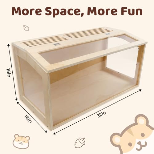 Large Hamster Cage,Transparent Habitat with Openable Top,32x16x16 Inch | Transparent Panels,Openable Top for Convenient Access,Suitable for Hamsters and Gerbils - size: 32.0"L x 16.0"W x 16.0"H