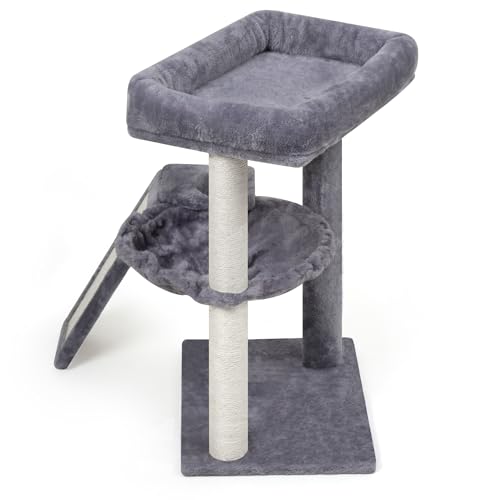 YOUPET Cat Tree with Cat Scratching Post for Indoor Cats, Cat Tower with Scratching Board and Playful Toy Balls, Cat Tree Tower with Cozy Hammock,Grey - color: Grey
