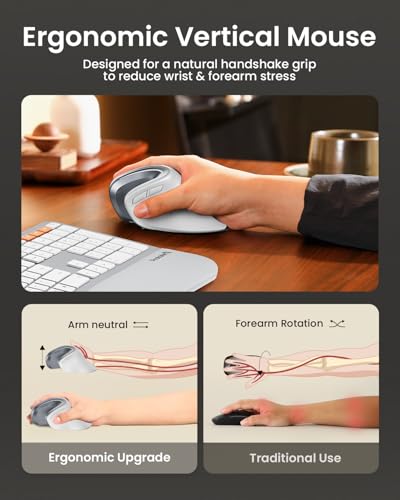 ProtoArc EM11 NL Wireless Ergonomic Vertical Mouse, White | 58° vertical design supports a natural wrist posture; connect 3 devices via Bluetooth/2.4G USB-A; 500mAh USB-C rechargeable. - color: White