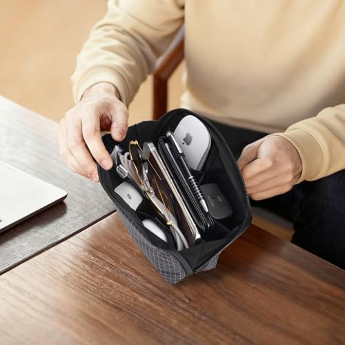 simtoper Small Electronics Organizer Travel Case – Slim Travel Cable Pouch for Small Tech Accessories, Cords, Chargers, Earbuds – Lightweight Mini Tech Bag for Backpack, Business, Travel - color: Black Plaid, size: Small