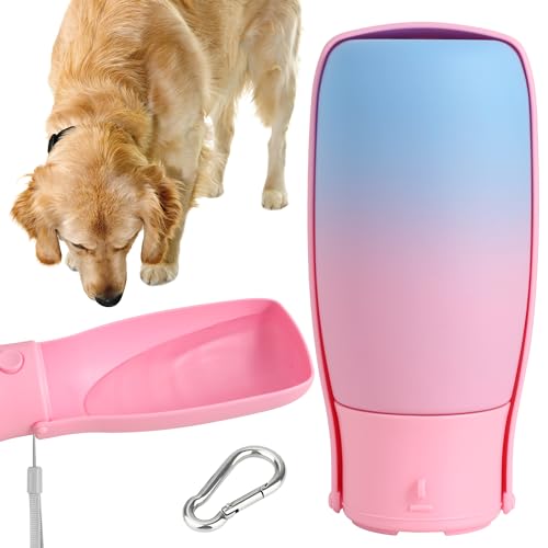 Portable Dog Water Bottle 19oz Pink | Foldable pet water dispenser, food grade plastic, ease to use for outdoor walking, hiking, travel - color: Pink, size: 19OZ
