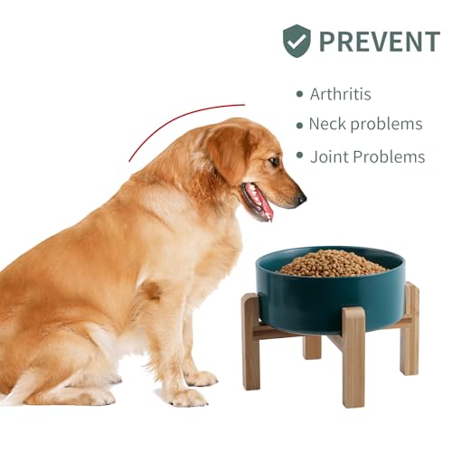 Green Raised/Elevated Ceramic Dog Bowl for Medium Large Sized Breeds,Large Dog Food Water Bowl with Stand,8 in Non Slip Heavy Weighted 1800ml/ 7.6 Cups/60 OZ - color: Green, size: 8 in