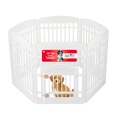 IRIS USA 6-Panel Dog Playpen, Pet Enclosure, White | Safe Play Zone, Configurable Layout, Multi-Shape Setup, Custom Pen Configuration, Stable Non-Tip Base, Secure Door Latch - color: White, size: 6 Panel - 34" H