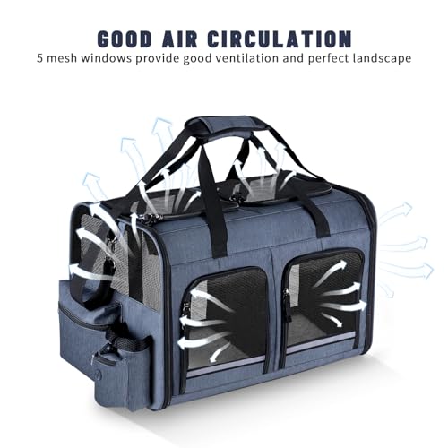 Cat Carrier for 2 Cats,Double Cat and Dual Dog Carrier Cabin for Two Pets | Small to Medium Size, Foldable,2 Front Zippered Compartments, for Outdoor Travel,Mulitple Cat Carrier, Grey - color: Gray with 2 Pocket