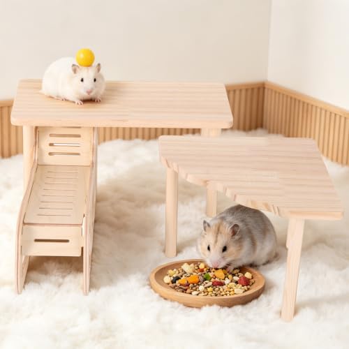 3pcs Hamster Play Wooden Platform, Hamster Game Wooden Platform Cage Accessories for Dwarf Syrian Hamsters Gerbils Mice and Other Small Pets