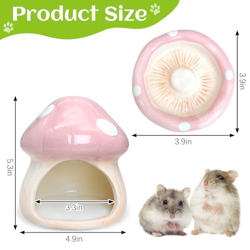 BNOSDM Ceramic Hamster Hideout and Food Bowl Set Cute Mushroom Shape Hamster House and Habitat Cool Hamsters Hide Suitable for Syrian, Mice, Dwarf Hamsters, Gerbils (Pink) - color: Pink Hideout Duo