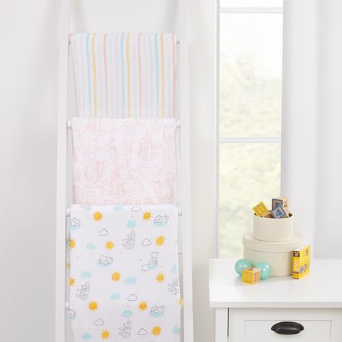 Disney Winnie the Pooh 3 Piece Muslin Swaddle Baby Blanket Set - color: Winnie the Pooh Yellow, Aqua, and White