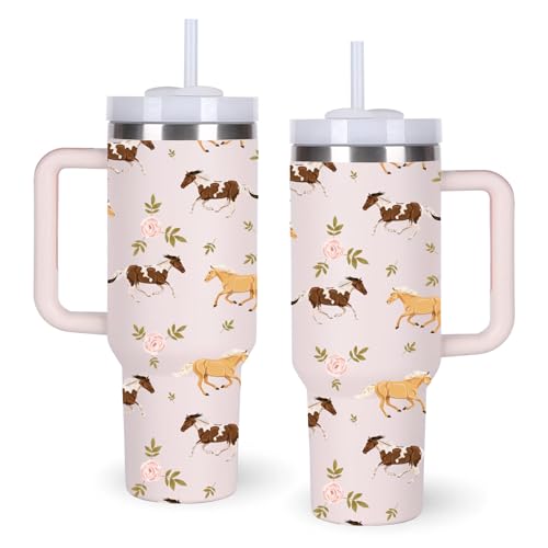 momocici 40oz Horses Tumbler with Handle Gifts for Women.Horse Lover Cups Tumbler Gifts for Women.40 oz Birthday Christmas Horse Cup Tumblers for Horses Lover. - style: Horse