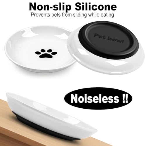 Cat Bowls,No Spill Whisker Fatigue Kittens Food Bowl with Anti-Slip Silicone,Ceramic Cat Dishes for Food Water and Wet and Dry,Shallow Plates Set for Indoor Cats,Small Dogs(6 Pack)