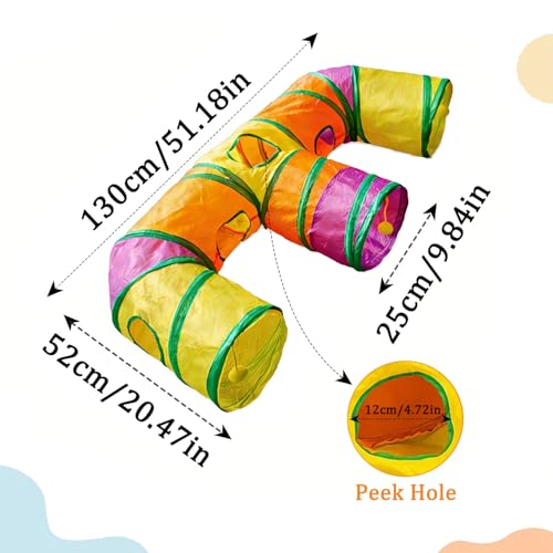 3 Way Collapsible Cat Tunnels with Interactive Ball, E Shape Folded Pet Tube Toy for Indoor Cats, Puppy, Kitty, Kitten, Rabbit - size: E Shape