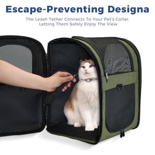 Apollo Walker Cat Carrier Backpack for Small Dogs and Cats Up to 18 lb | Side Pockets, Four-Sided Breathable Mesh, Stability Package, Removable Pad,3D back panel,Thickened shoulder straps - color: Green