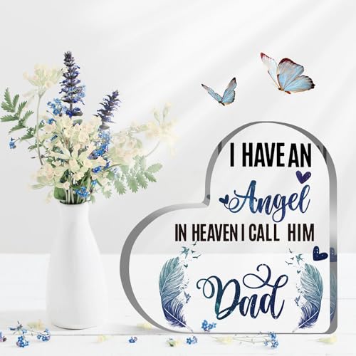 Sympathy Memorial Gift for Loss Loved One Father I Have Angel Dad Sign Bereavement Remembrance Paperweight Keepsake Funeral Grief Condolence Memorial Table Home Feather Decorations - color: Dad Angel