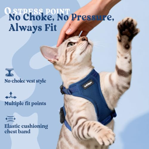 rabbitgoo Cat Harness and Leash Set, Easy-on with Neck Buckle, Navy Blue | Escape Proof, No Over-the-head, Soft Air Mesh, 3 Lockable Adjusters & Buckles, Reflective, for Kittens & Small Cats Walks, Xs - color: Navy Blue, size: Xs