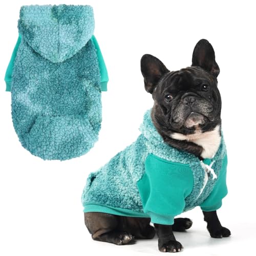 BINGPET Dog Hoodies for Small Medium Large Dogs, Sherpa Hooded Dog Sweater with Leash Hole for Boy Girl Dogs,Soft Warm Fleece Dog Winter Clothes Cold Weather Coats Jacket for Puppy Sweatshirt,S - color: Tie-Dye Blue, size: Small