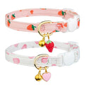 2 Pack Cotton Cat Collar Pink Strawberrie White Heart Cute Kitten Collar | Breakaway Breathable Soft material With cute pendants with Bell - color: Pink&White