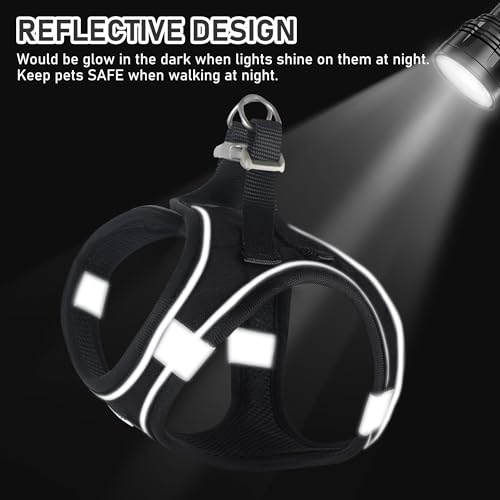 GAMUDA Small Dog Harness Collar and Leash Set, Step in No Chock No Pull Linen Fabric Soft Mesh Dog Vest Harnesses Reflective for Dogs Puppy Cats Kitten Rabbit (Black, XXS) - color: Black, size: XXS