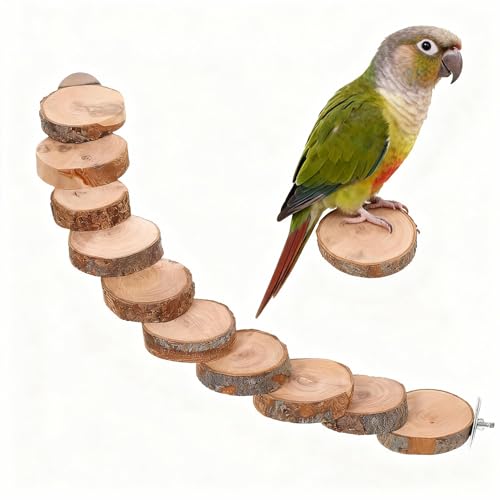 Kisangel Natural Wood Bird Ladder for Cage, Bendable Parrot Perch Bridge, Climbing Toy & Exercise Stand for Small Animals, Budgies, Parakeets, Cockatiels