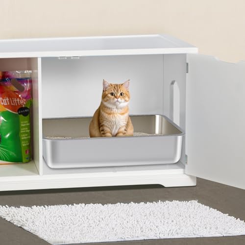 Stainless Steel Litter Box, Metal Litter Boxes 17.7" x 13.7" x 4",Small Litter Box for Kittens,Easy Entry Easy Clean Non Stick No Smell for Senior Cats or Short Legged Cat/Bunny - size: 1 pack-Small-Medium(17.7"x13.7"x4")