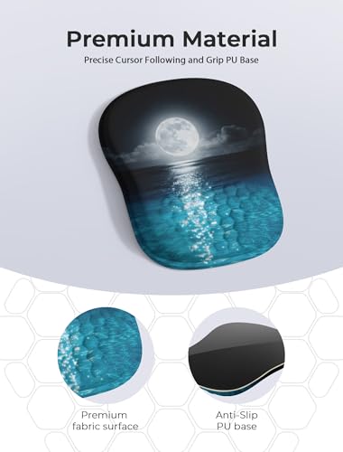 Blue Ocean and Moon Aesthetic Ergonomic Mouse Pad for Carpal Tunnel Pain Relief, 65% Usable Mouse Area, Memory Foam Concave Wrist Rest for Office, PC, Gaming - color: 08 Blue Ocean and Moon