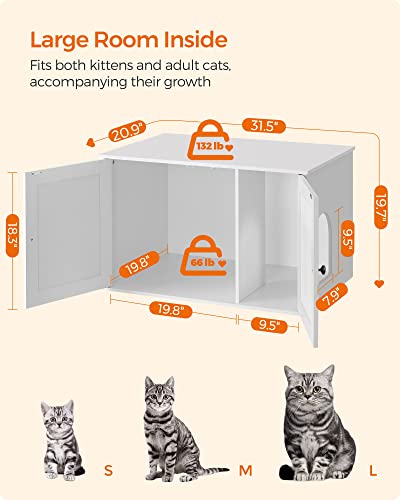 Feandrea Cat Litter Box Enclosure, Litter Box Furniture Hidden with Removable Divider, Indoor Cat House, End Table, 31.5 x 20.9 x 19.7 Inches, White UPCL002W01 - color: White, size: L (31.5"L x 20.9"W x 19.7"H)