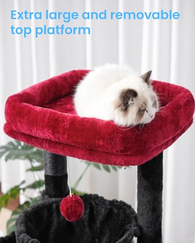Hey-brother Cat Tree Tower With Large Bed, Hammocks, Scratcher, MPJ006SBR - color: Black and Red, size: 35.4 inch