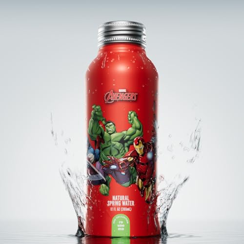 PULSE Marvel Avengers Natural Spring Water - Disney Bottles - Filtered Spring Water - BPA-Free Aluminum Recyclable Bottles - 12 Pack - style: Marvel Avengers