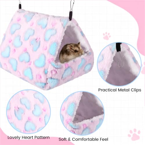 MCEAST 4 Pieces Small Pets Cage Accessories Hanging Hammock Sleeping Bag Tunnel and Bed Hideout Set Warm Sleep Nap Sack Bed for Hamster Ferret Squirrel Rabbit, Pink Hearts - style: Pink Hearts
