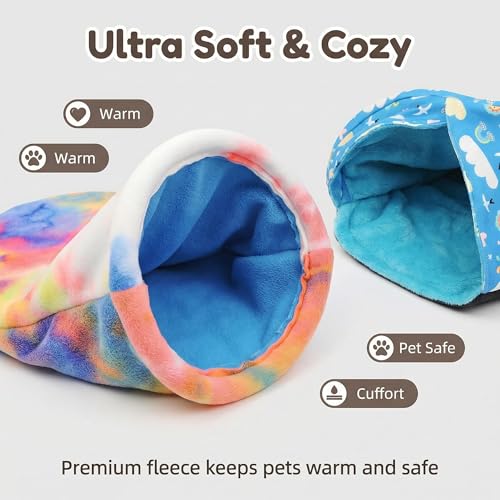 2 Pack Guinea Pig Hideout Set, Fleece Snuggle Sack & Cave Bed for Guinea Pigs, Hedgehogs, Ferrets, Chinchillas, Mini Rabbits, Cozy Small Animal Bed for Cage Habitat