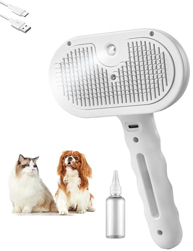 Pet Grooming Steam Brush, Pet Spray Hair Removal Comb, Anti-Static, Rechargeable, Comfortable Grip, for Dogs & Cats, Spray Hair Removal Comb, Steam Brush for Shedding & Grooming, White - color: White