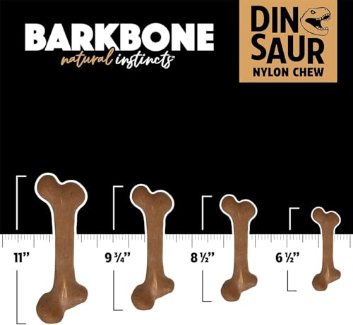 Pet Qwerks Dinosaur BarkBone, Nylon Dog Bone for Aggressive Chewers Chew Dog Toy, Bacon Flavor - Medium 8.5" - size: Medium