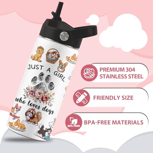 Dog Lover Gifts for Girls, 16 oz Dog Water Bottle with Straw Lid | Stainless Steel Insulated Dog Water Bottle, Cute Puppy Tumbler for School Travel Outdoor - color: Dogs