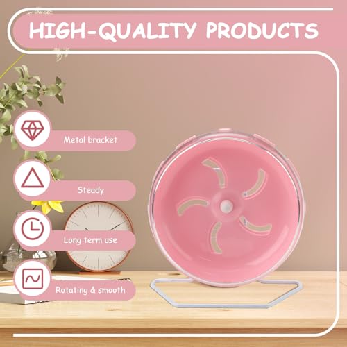 Pink 8.4" Silent Hamster Wheel with Height-Adjustable Stand, Quiet Spinning Hamster Exercise Wheels, Small Animal Chinchilla Running Toys Cage Accessories for Gerbils Mice Rats (Pink) - color: Pink