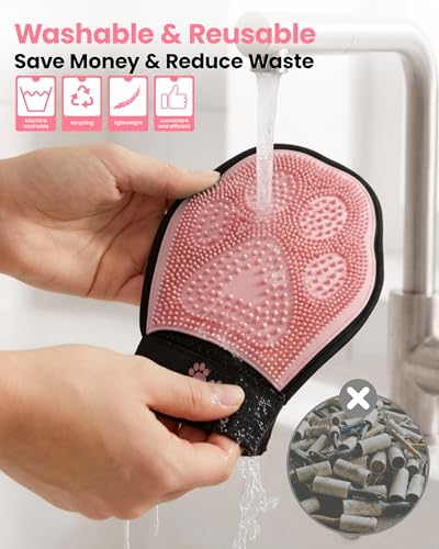 Pet Hair Removal Glove for Dogs & Cats, Double-Sided Grooming Glove | 2-in-1 Pet Grooming Tool, Electrostatic Hair Remover for Clothes & Furniture + Silicone Brush for Deshedding Pets，Pink - color: 1pcs-Pink