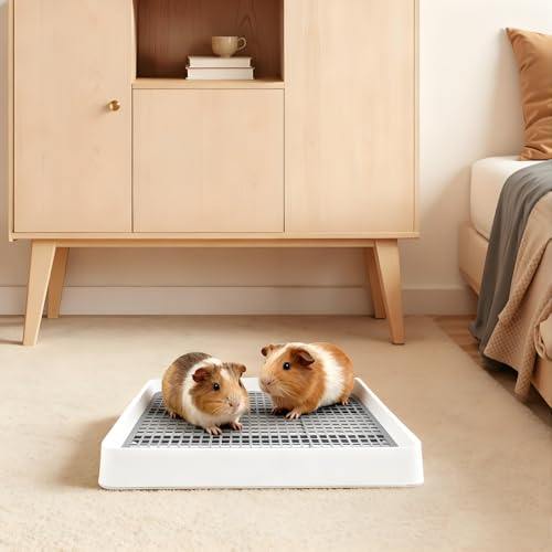2 Pack Large Rabbit Litter Box Bunny Litter Tray with Detachable Grate | Small Animal Potty Trainer Pan for Guinea Pig, Hamster, Ferret, Rat, Hedgehog & Chinchilla - color: White and Grey 2Pcs