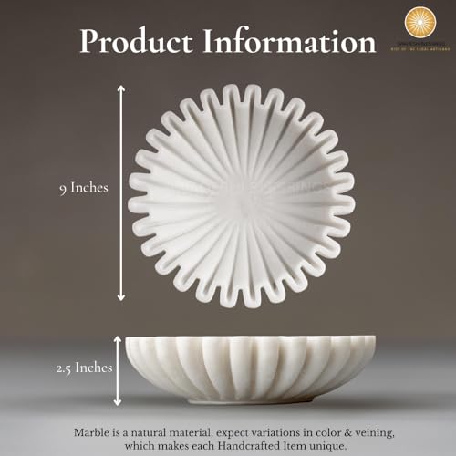 SWADESHI BLESSINGS Handcrafted Large Marble Ruffle Bowl for Home Decor, 9" | 100% Real White Marble, Catchall Scalloped Fluted Decorative Bowl for Fruits, Coffee&Dining Table, Entryway Decor, Gift-Ready - size: 9 Inches