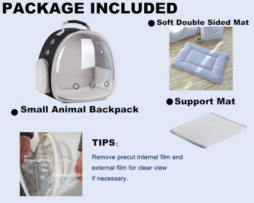 Portable Small Animal Backpack Travel Breathable Pet Carrier Bag Cages for Guinea Pig, Rabbit, Bearded Dragon, Squirrel, Tortoise, Bird, Lizard, Sugar Glider - color: Black