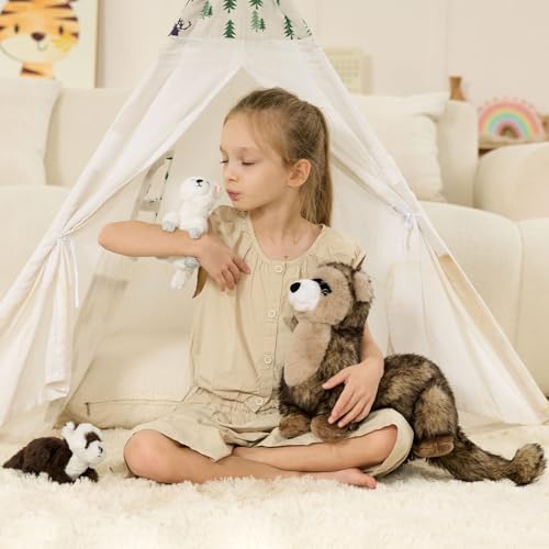Ferret Stuffed Animal with 2 Babies, 3Pcs Forest Animal Plush, 18" | Mother and Baby Stuffed Animal; Zipper Belly Storage; Hide-and-Seek Play; Soft Woodland Companion; Christmas Gift for Kids - style: Ferret Brown