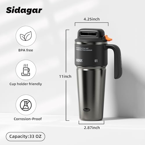32 oz Insulated Tumbler with Push-button Lid and Handle, Black | 316L Stainless Steel, Leakproof Lid, Double-Wall Vacuum Insulation, Keeps Drinks Hot or Cold for Work, Travel & Daily Use - color: Black