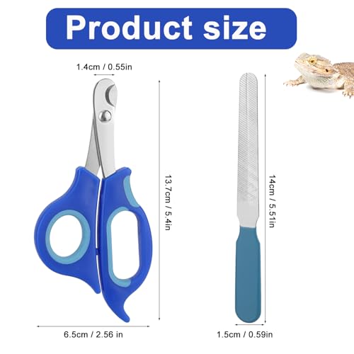 BOXOB Bearded Dragon Nail Clippers and File, Stainless Steel Small Animal Toe Nail Trimmer Scissors Professional Grooming Pet Tool for Reptiles Turtle Chameleon Iguana (Blue)