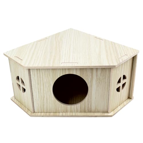 Amonk Triangle Hamster Hideout Wooden Syrian Hamster Toys 8x8x4in Small Animals Houses Exploring Toys with Hole & Windows for Young Gerbil, or Baby Mouse and Other Small Pets