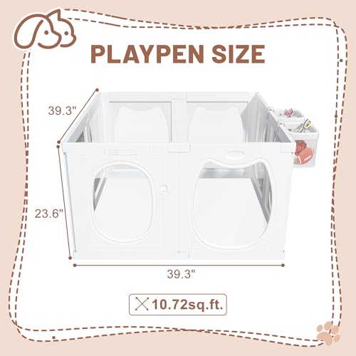 Dog Playpen with Storage Basket, 8 PCS 23.6" H Puppy Playpen | Foldable Cat Playpen Indoors with Door Gate, for Small & Medium Pet, Rabbit, Duck, Chick